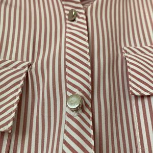 Notations Business Woman Long Sleeve Pink & White Striped Long Sleeve Small